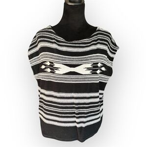 Women's CHAPS Southwestern Linen Blend Short Sleeve Stripe Knit Top size L